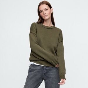 GAP 100% Cotton Oversized Boyfriend Sweater Olive Green Size XS